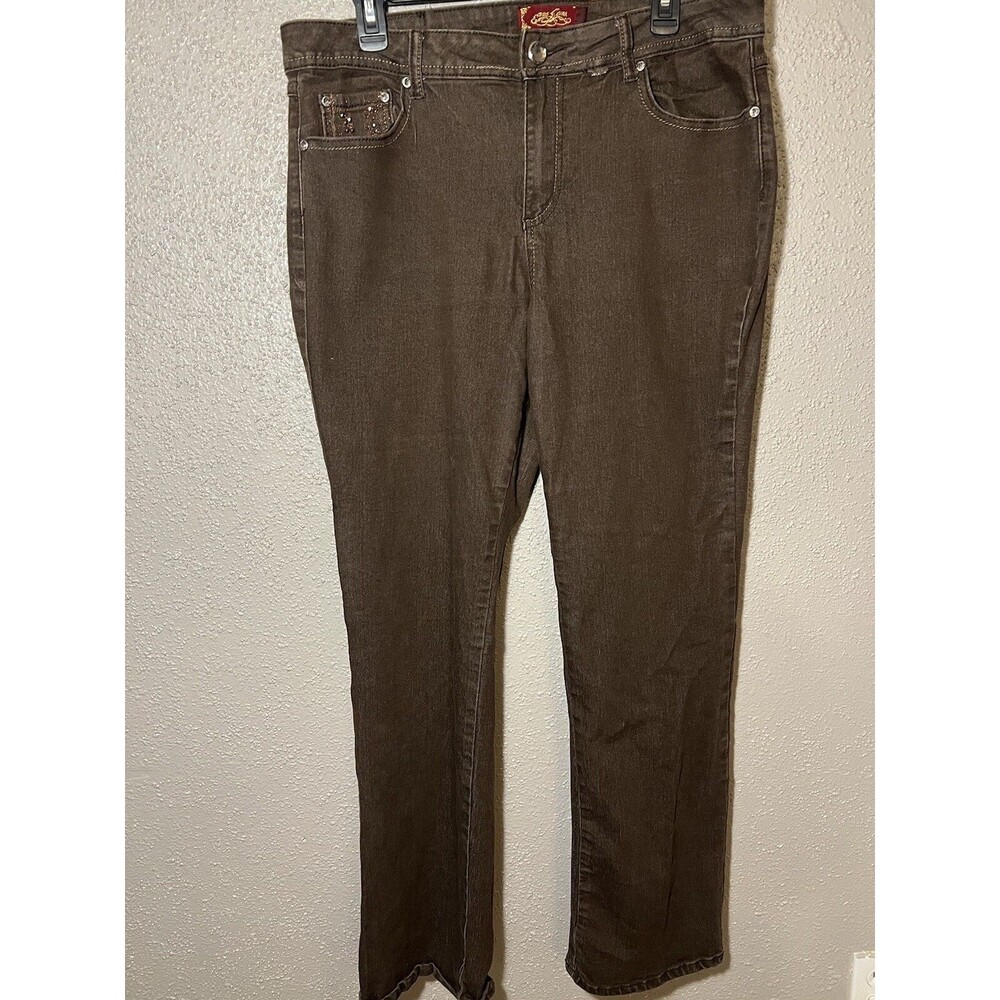 One 5 One Jeans Womens Size 14 Brown Embroidered Studded Rhinestone Straight